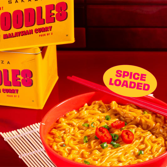 Sakaza 2 Noodles Cheesy Thai Fire Blaze, Malaysian Curry & 1 Spicy Tequila Sauce