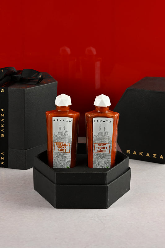 Sakaza Signature Sauce Duo Gift Set | Non-Alcoholic Spicy Tequila & Wasabi Gin Gourmet Sauces | Premium 2-Pack Foodie Gift Hamper