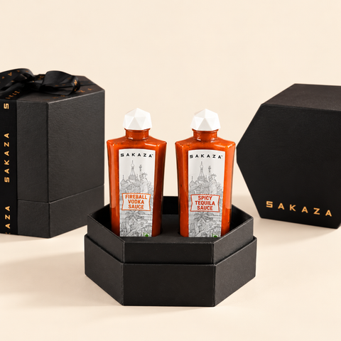 Sakaza Signature Sauce Duo Gift Set | Non-Alcoholic Spicy Tequila & Wasabi Gin Gourmet Sauces | Premium 2-Pack Foodie Gift Hamper