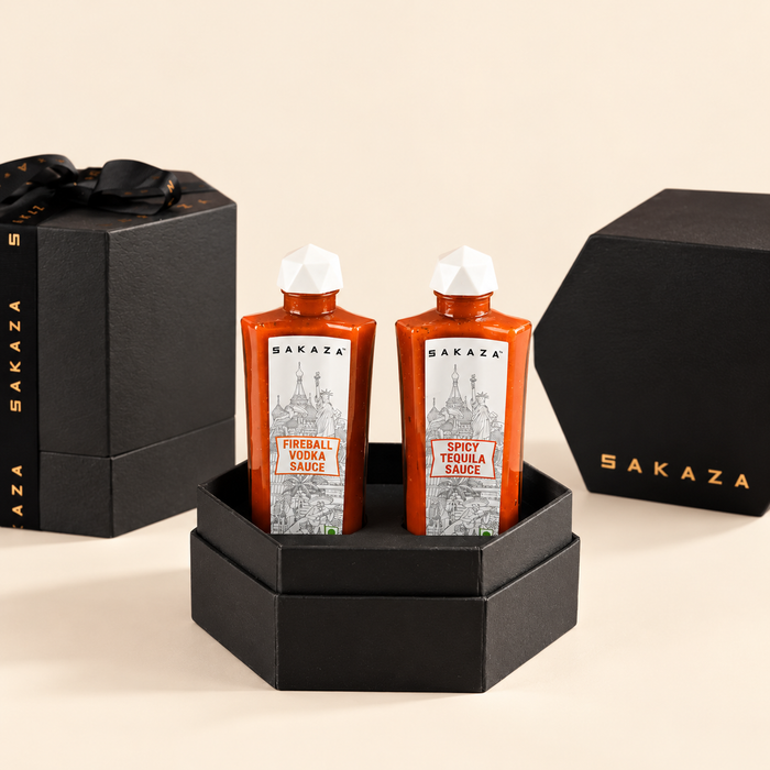 Sakaza Signature Sauce Duo Gift Set | Non-Alcoholic Spicy Tequila & Wasabi Gin Gourmet Sauces | Premium 2-Pack Foodie Gift Hamper