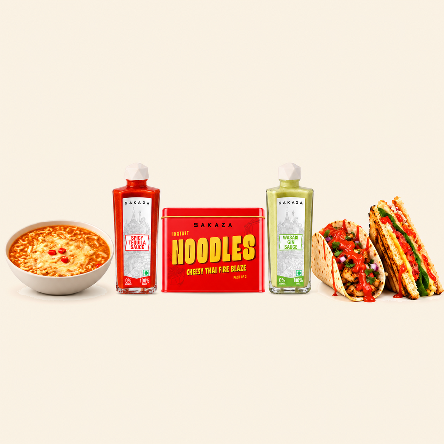 The Double Pour – Cheesy Thai Edition | Spicy Tequila + Wasabi Gin Sauce + Cheesy Thai Fire Blaze Noodles