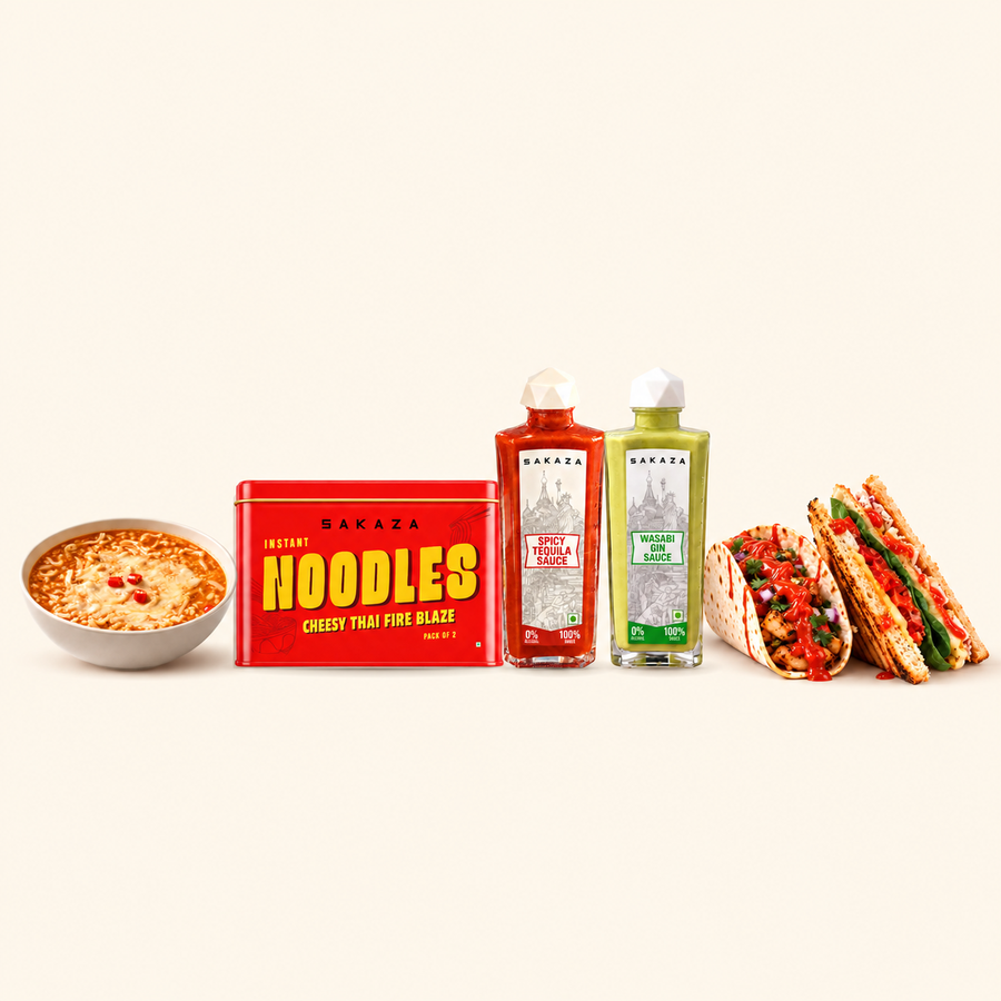 The Double Pour – Cheesy Thai Edition | Spicy Tequila + Wasabi Gin Sauce + Cheesy Thai Fire Blaze Noodles