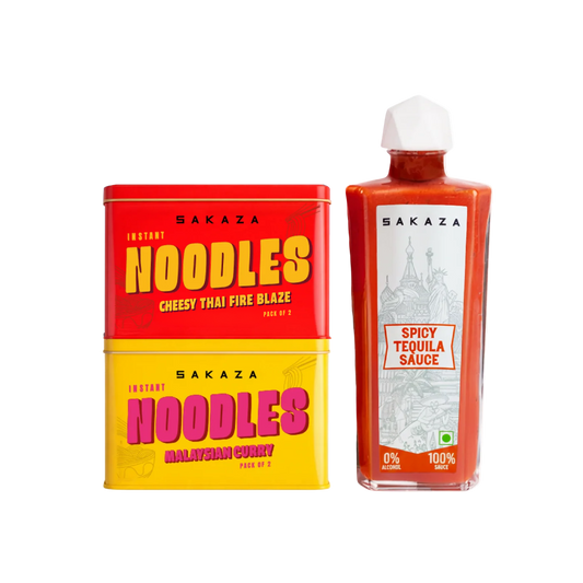 Sakaza 2 Noodles Cheesy Thai Fire Blaze, Malaysian Curry & 1 Spicy Tequila Sauce