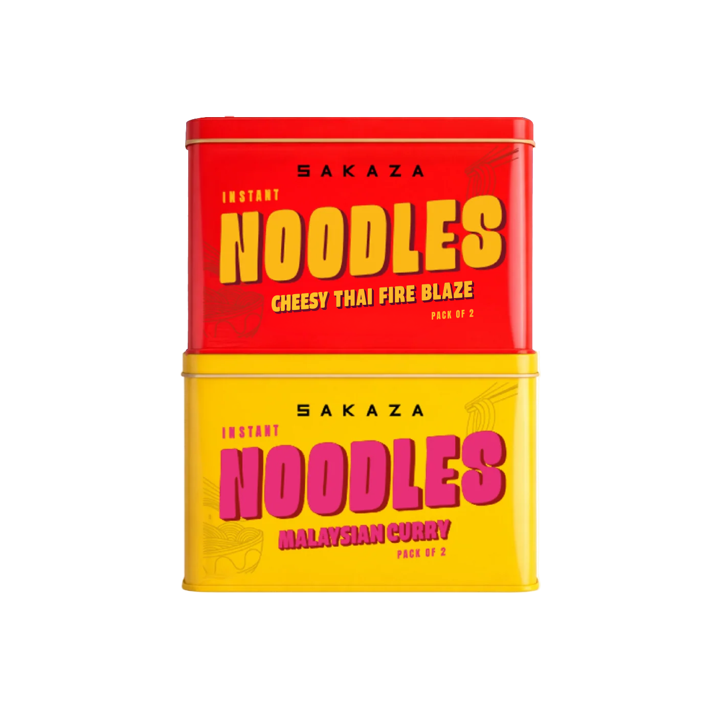 Sakaza Noodles Pack of 2 - Cheesy Thai Fire Blaze and Malaysian Curry