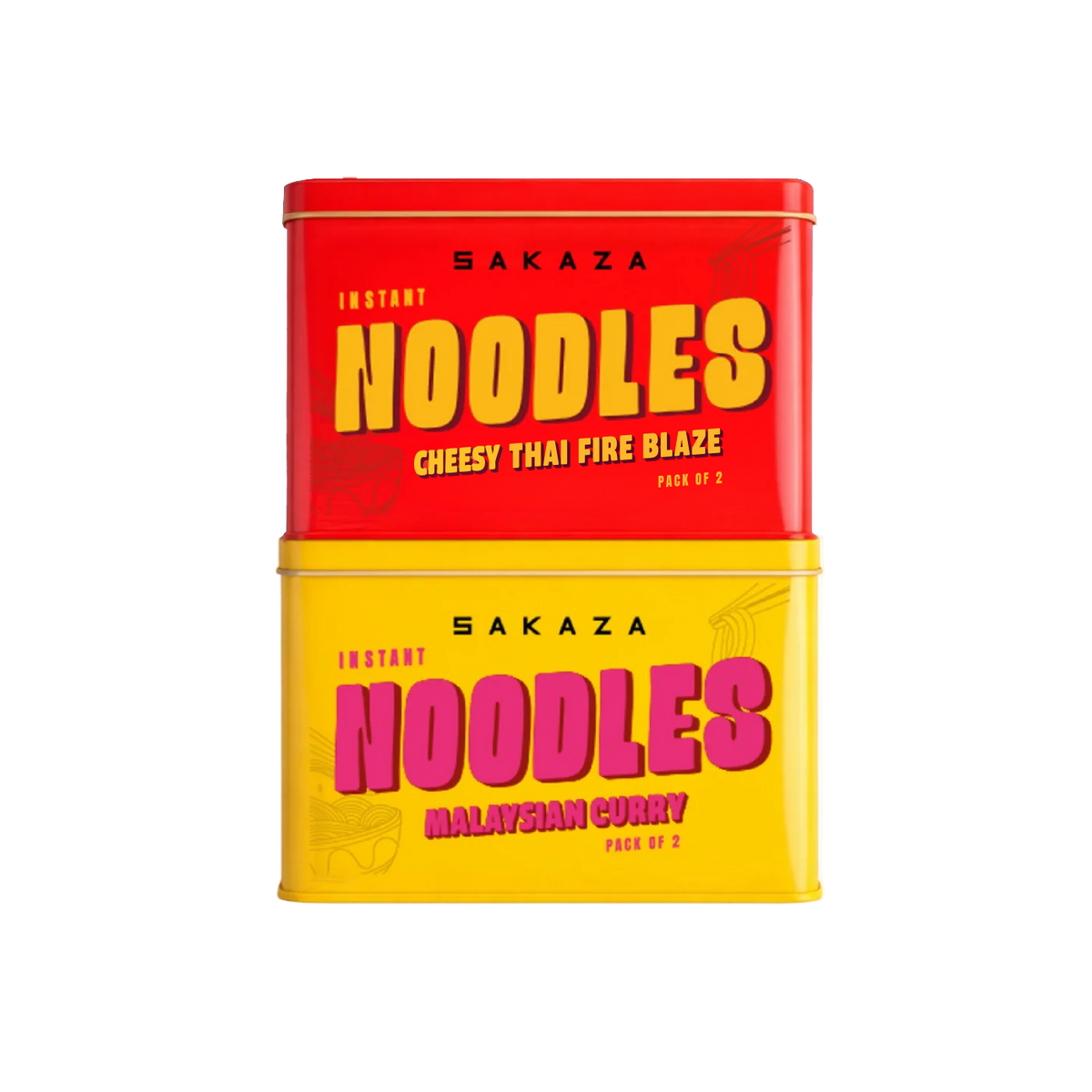 Sakaza Noodles Pack of 2 - Cheesy Thai Fire Blaze and Malaysian Curry
